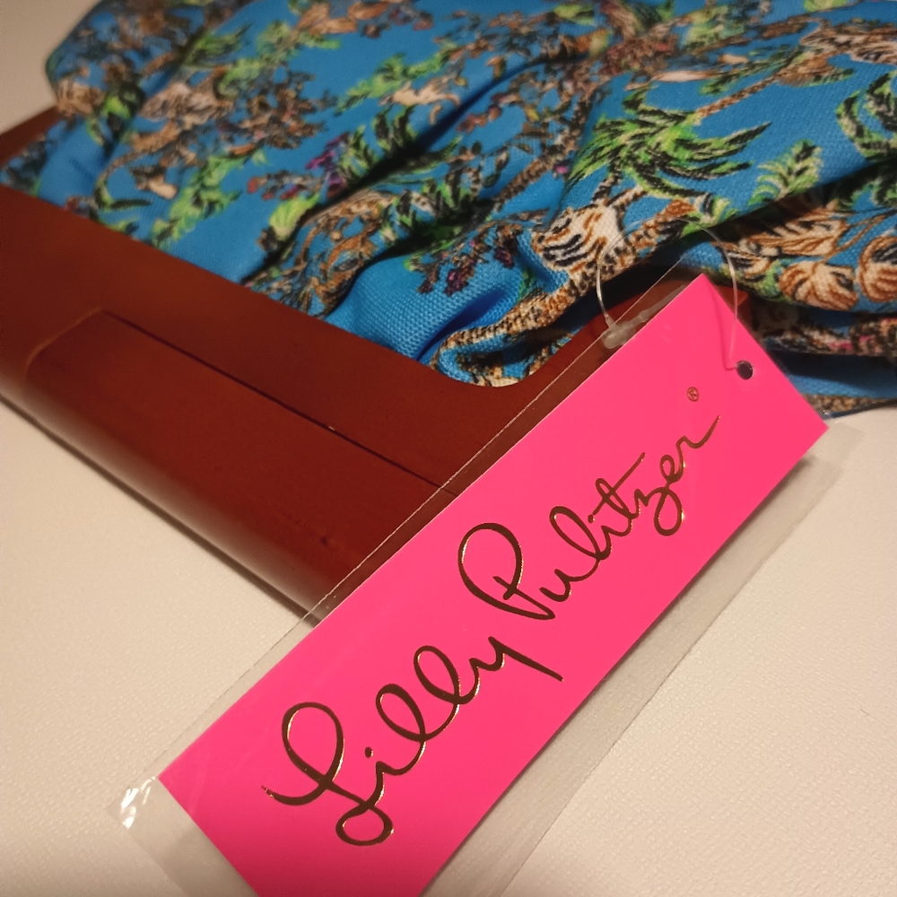 NWT Lilly Pulitzer Bermuda Clutch Tiger Queen Blue Thistle Green Sun Shui Shing